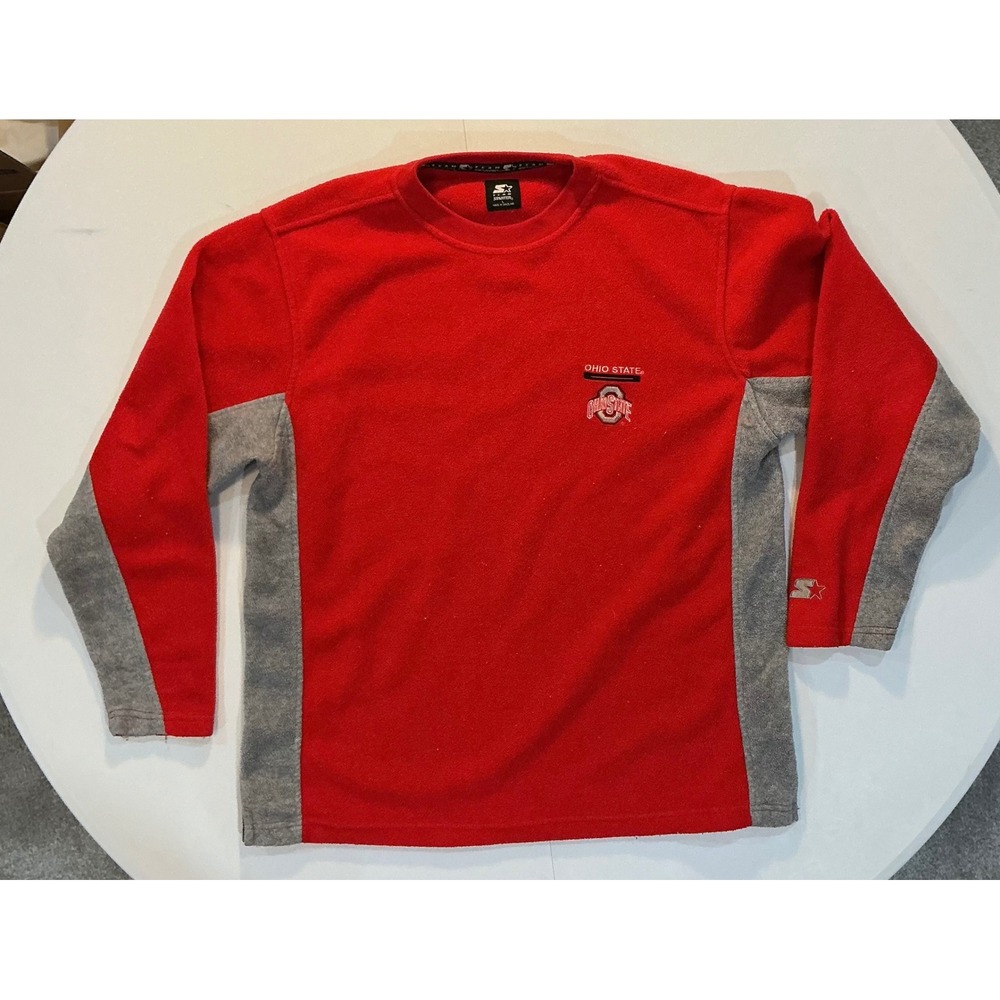 Vintage Team Starter Ohio State Buckeyes Fleece Pullover Mens L‎ Red Colorblock